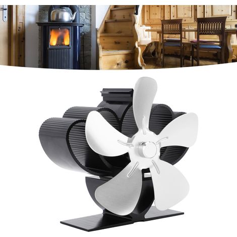 Ventilateur de cheminée, ventilateur thermique, poêle à pétrole, poêle à bois, ventilateur thermique auto-générateur, argent (1/5)