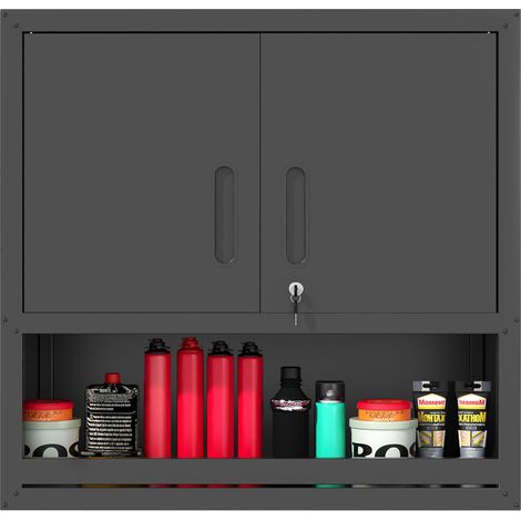 Armoire Murale Métallique Rangement 2 Portes Verrouillables Étagère Réglable et Tiroir Ouvert en Acier pour Garage (1/5)
