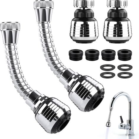 Combinaison longue et courte Douchette Robinet Cuisine 2 Pièces,Robinetterie de cuisine,Aérateur Robinet Cuisine,Rallonge Robinet,Robinet Cuisine robinet pivotant à 360 °,pour la cuisine (1/5)
