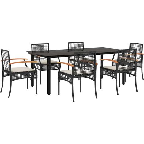 Maison Exclusive - 7-tlg. Garten-Essgruppe mit Kissen Schwarz Pol (1/5)
