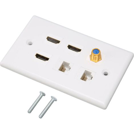 Placa de pared con interfaz multimedia HD Crezuo, 6 puertos de TV, conector tipo F, red AV CAT6 para el hogar.-Crezuo
