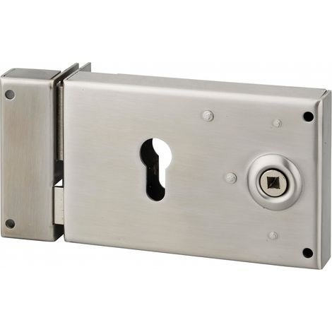 THIRARD - Boitier de serrure horizontale en applique double entrée à fouillot pour portail, gauche, axe 52mm, 140x88mm, inox - THIRARD (1/4)