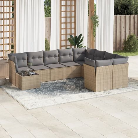 10-tlg. Garten-Sofagarnitur mit Kissen Beige Poly Rattan vidaXL (1/3)