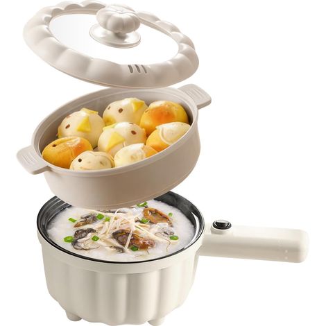 Pot à chaud électrique de 2 l avec cuiseur vapeur, hotpot, mini cuiseur électrique antiadhésif, mini poêle électrique antiadhésive, réchaud rapide pour la maison, le bureau (1/5)