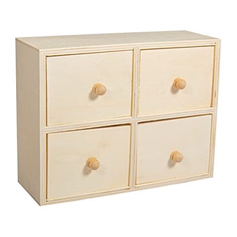 RAYHER 62380000 Cassettiera in legno FSC Mix Credit, 15 x 20 x 7 cm, 4 cassetti, marrone (1/3)