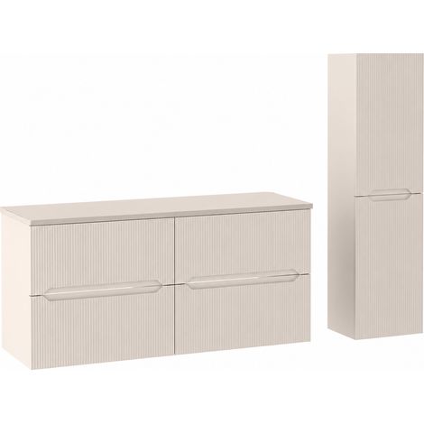 Ensemble double meuble sous vasque avec plan L.120 cm avec colonne H.130 cm cachemire mat NOVO Furnidea (1/5)