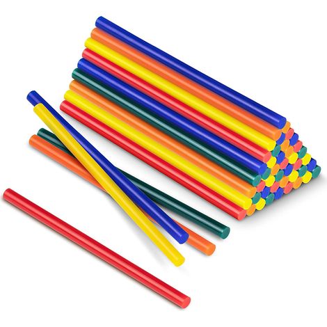 100 bâtonnets de colle thermofusible de 7 mm, couleurs assorties, haute viscosité, avec bande adhésive et paillettes. (1/5)