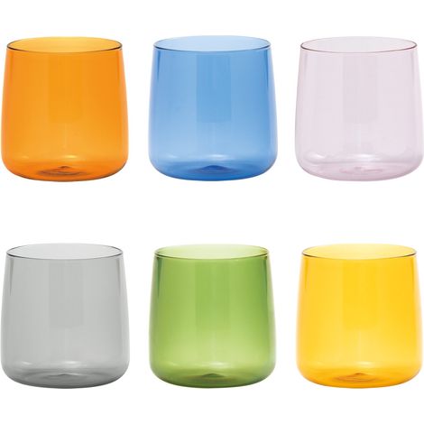 Zafferano Set 6 Verres No Bilia en Verre Borosilicaté Soufflé à la Main Couleurs Assorties Design Élégant Résistant pour Table Moderne et Quotidienne