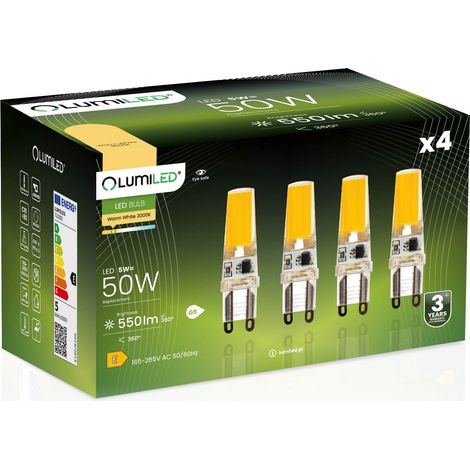 4 lampadine a capsula LED G9 da 5W = 60W 550lm 3000K Luce calda FILAMENTO LUMILED a 360°