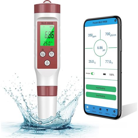 pH-Tester, elektronisches Messgerät, Bluetooth 4-1, ATC Wasserqualitätstester, TDS/EC/Temperatur/PH (Genauigkeit 0,01), automatische Kalibrierung, hintergrundbeleuchtetes PH-Messgerät für Trinkwasser, (1/5)