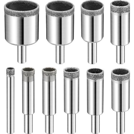 Juego de brocas de diamante, juego de 10 sierras de corona de diamante, brocas para vidrio aptas para azulejos de cerámica, mármol, granito y botellas. (1/5)