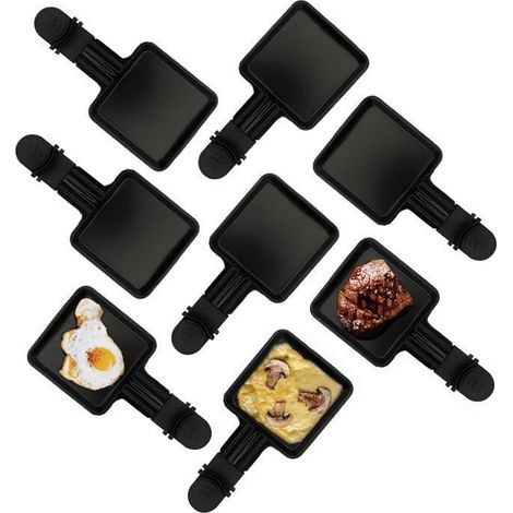 Poelon Raclette,Coupelle Raclette-Revêtement antiadhésif 18x9x1.5cm-Lot de 8-Noir-Avec deux pelles en bois-Compatible lave-vaisselle (1/5)