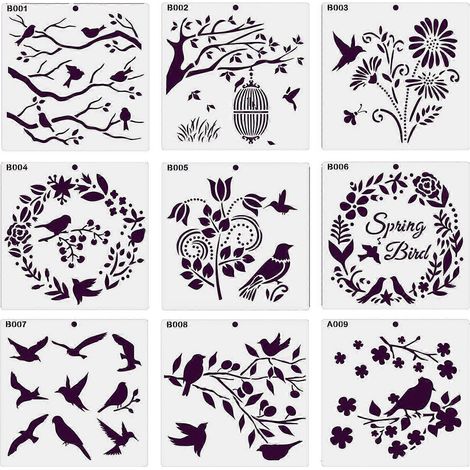 9-teiliges Set mit Vogel- und Blumenmotiven – Malvorlagen für Kinder zum Zeichnen und Kartenbasteln