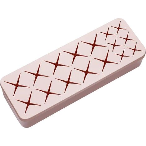 Boîte de rangement pour rouges à lèvres avec 16 compartiments, présentoir à rouges à lèvres, porte-pinceaux de maquillage rectangulaire en silicone pour salle de bain, coiffeuse, femme-pink (1/5)