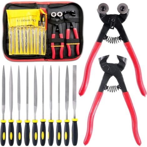 Lot de 12 Outils de Mosaïque, Pinces à Mosaïque en Verre à Roulettes, Pince Coupante pour Carrelage et 10 Limes Aiguilletées Haute Résistance (1/4)