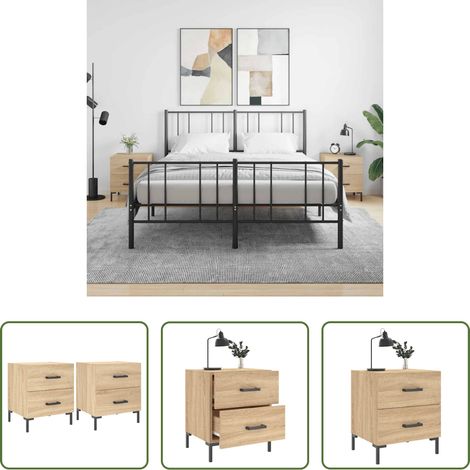 vidaXL Nachttisch Sonoma-Eiche - Nachttische 2 Stk. Sonoma-Eiche 40x35x47,5 cm Holzwerkstoff (1/5)