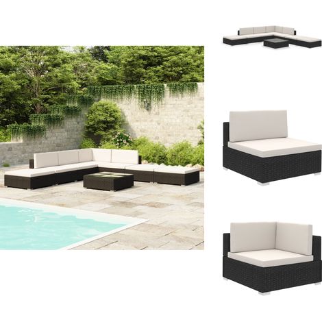 8-tlg. Garten-Lounge-Set mit Auflagen Poly Rattan Schwarz - Loungeset - Gartenmöbel - Rattan Möbel - Outdoor Lounge - Esszimmergarnitur (1/5)