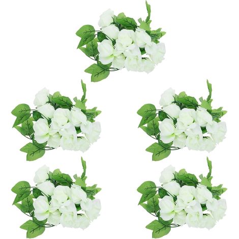 Lot de 5 Décorations en Rotin Roses Blanches Réalistes Faux Rotin pour Décoration Intérieure et Mariage Accessoire Floral pour Jardin Salon ou Événement Ornement Solide sans (1/5)
