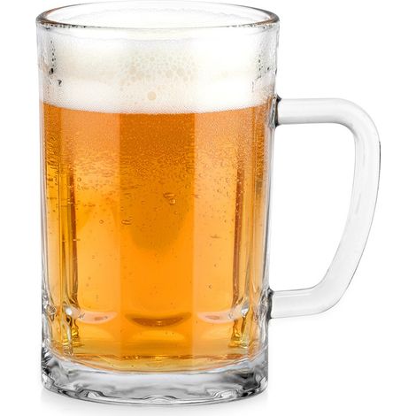 Chope à bière - 330 ml - Parois épaisses - Verre - Verre à bière transparent avec anse solide (1/5)