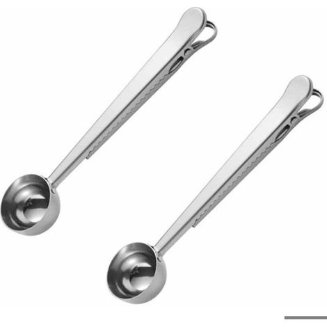 Cucchiaio dosatore con clip - Acciaio inox - Set da due pezzi - 17,5 cm - Diametro 3,6 cm - Capacità 15 ml (1/5)