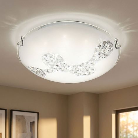 Deckenleuchte Glas rund LED Deckenlampe Kristall Flurleuchte weiß Küchenlampe, 8W 645lm neutralweiß, DxH 25x9,5 cm, Globo 48258-8