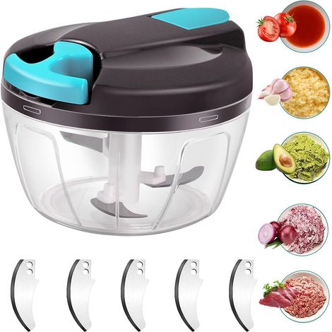 LaBlanc -  Hachoir Manuel 520ml, Hachoir Oignon Avec 3 Lames En Acier Inoxydable, Coupe Oignon Manuel avec Acier Inoxydable 3 Lames, Mixeur Manuel Coupe Ail pour Légumes, Viande (Bleu)