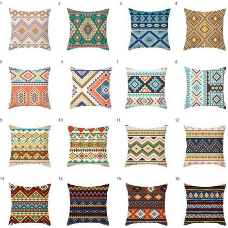 Housses de coussin ethniques imprimées géométriques - Lot de 2 - - 45x45cm - Multicolore (1/4)