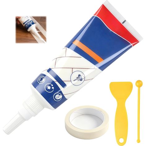300g Mastic Silicone Blanc Étanche, Réparation et Joint d’Étanchéité pour Cuisine et Salle de Bain, Silicones Sanitaires Elastiques, Adhère sur Verre, Métal, Céramique et Plus, Résistance Thermique (1/5)