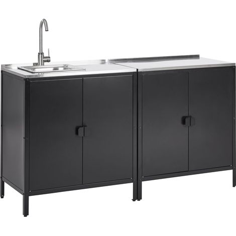 2 Piece Outdoor Kitchen Set with Sink VILAMA Metal Black