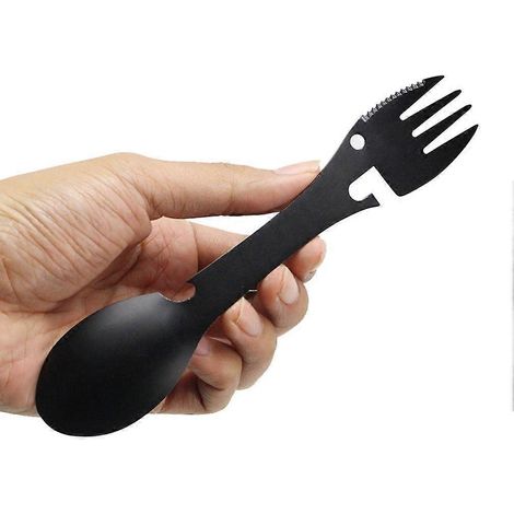 Fourchette tactique multifonctionnelle, cuillère, équipement de camping, ustensiles de cuisine, ouvre-bouteille, outil portable, survie en extérieur (1/5)