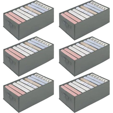 Faltbare Aufbewahrungsbox für Kleidung, waschbarer Schubladenorganizer für Hosen, Socken, Westen, Leggings - Grau (6-teilig, 34 x 25 x 17 cm)