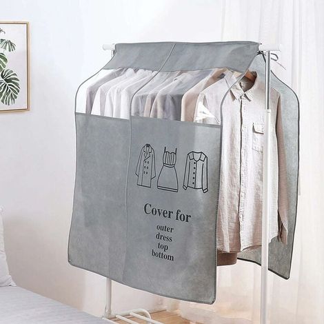 Housses de Vêtements Fenêtre Anti-Poussière Housse Protège Portant Universelle Garment Covers90x110 90x110 cm Transparent Gris (1/4)