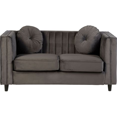 Premier Housewares Farah 2 Seat Grey Velvet Sofa (1/5)