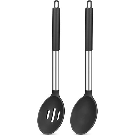2 cuillères de cuisine en silicone Divers accessoire de portail, antiadhésives, résistantes à 230°C, sans BPA, avec trou et fixe, pour soupe et mélange (1/5)