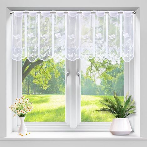Tende corte semitrasparenti per finestre - Tende da cucina - Tende per interni - Tende corte per finestre piccole - Soggiorno - Bagno - Bianche - 45 x 144 cm (1/5)