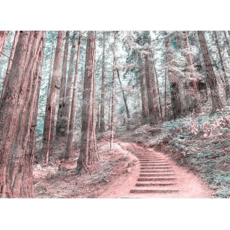 Papier peint panoramique nature effet aquarelle Tapisserie panoramique paysage forêt pour couloir Papier peint panoramique idéal pour salon (1/4)