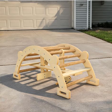 Arche d'escalade en bois naturel pour enfants 2-4 ans avec hamac (1/5)