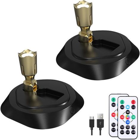 Faretti LED telecomandati (set da 2), alimentati a batteria, con funzione timer, ricaricabili, 16 colori regolabili, dimmerabili. Ideali per opere d'arte/dipinti. (1/4)