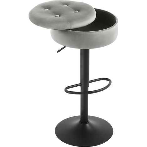 Tabouret Bar WOLTU, Tabouret Pivotant à 360°, Velours + Métal, Gris Clair (1/5)