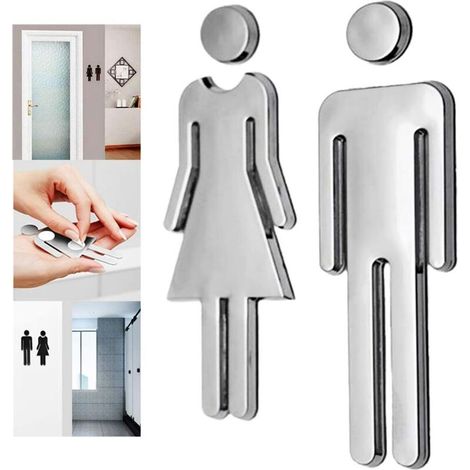 2 pcs Signe d'autocollant de porte de toilette de cafétéria d'Hôtel de restaurant public de 12 x 4 cm WC-Fei Yu (1/5)