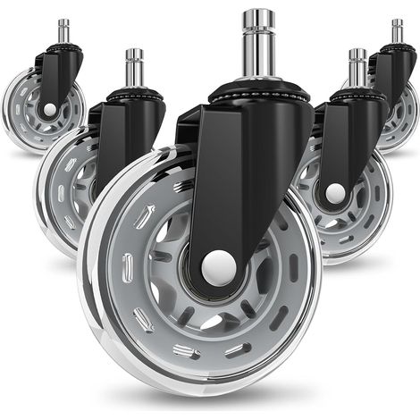 Set di 5 rotelle per sedia da ufficio – Ruote per sedia da ufficio, rotelle per sedia da ufficio e rotelle per sedia da ufficio – Grigio trasparente – 11 x 22 mm (non 1 pezzo) (1/5)