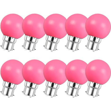 Lot de 10 ampoules LED couleur mini globe G45 B22 à baïonnette 3 W rose pour décoration maison bar et fête