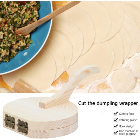 Moule à pâte à raviolis en bois, presse à rouleau manuelle pour usage domestique, disque carbonisé rond (1 presse à raviolis incluse) (1/5)