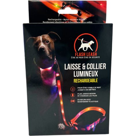 Laisse et Collier lumineux pour chien - VENTEO - LED Rechargeable USB - Longue autonomie - Résistant à l'eau - 3 modes d'éclairage - Réglable pour Petits/Moyens/Gros Chiens (1/4)