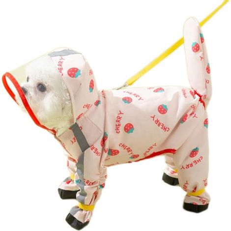 Impermeable para perros - cubre completamente las extremidades - Para perros pequeños y medianos - impermeable con capucha - impermeable para exteriores (M) (1/4)