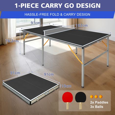 Table de ping-pong pliable portable 182x91cm, set de tennis de table professionnel avec filet, 2 raquettes et 4 balles pour adultes et ados, montage rapide, usage intérieur/extérieur, noir (1/5)