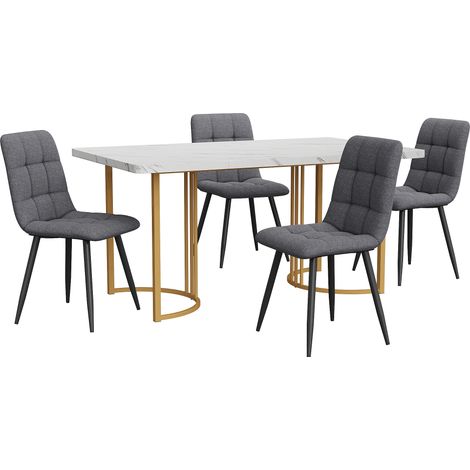 Conjunto de comedor 5 piezas 140x80 cm mesa MDF blanca y 4 sillas gris oscuro (1/5)