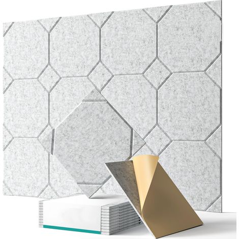 12-Piece Self-Adhesive Sound-Absorbing Panels (High-Density Polyester Fiber), Sound Insulation and Noise Reduction, 30 cm x 30 cm, Gray (1/5)