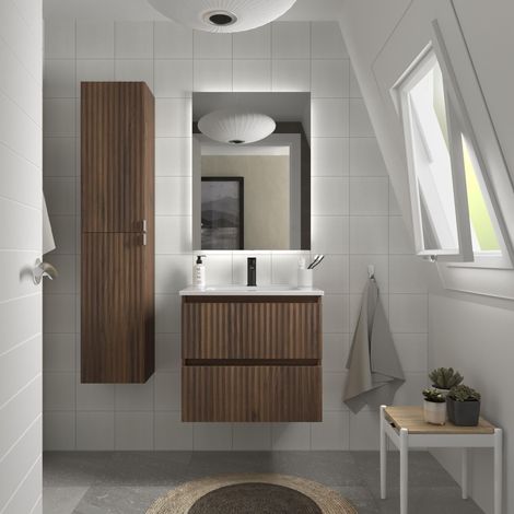 Mueble de Baño KIRA 60cm Nogal 2 cajones Lavabo 1 poza Porcelana (1/5)