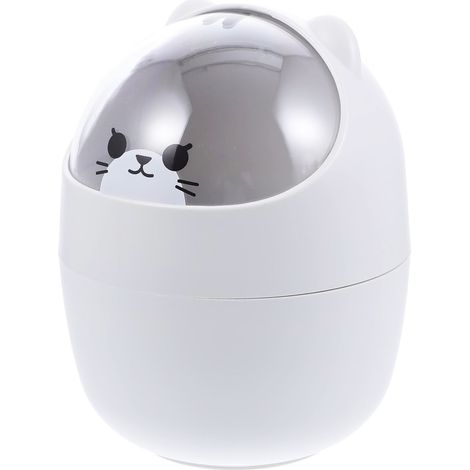 Mini poubelle de bureau, aspect mignon, large ouverture, matière plastique, couvercle amovible, grise. (1/5)